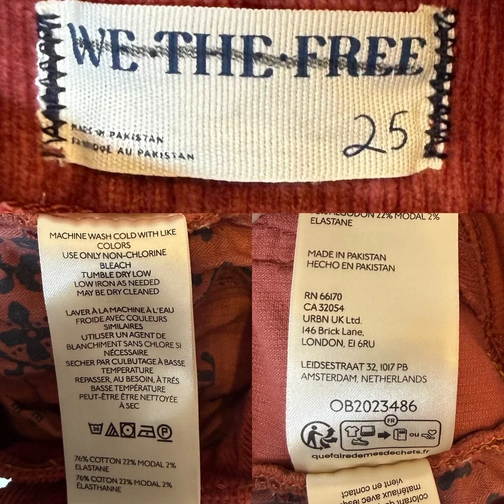 Free People We The Free Risk Taker Corduroy Pant Straight Leg Boho Retro size 25